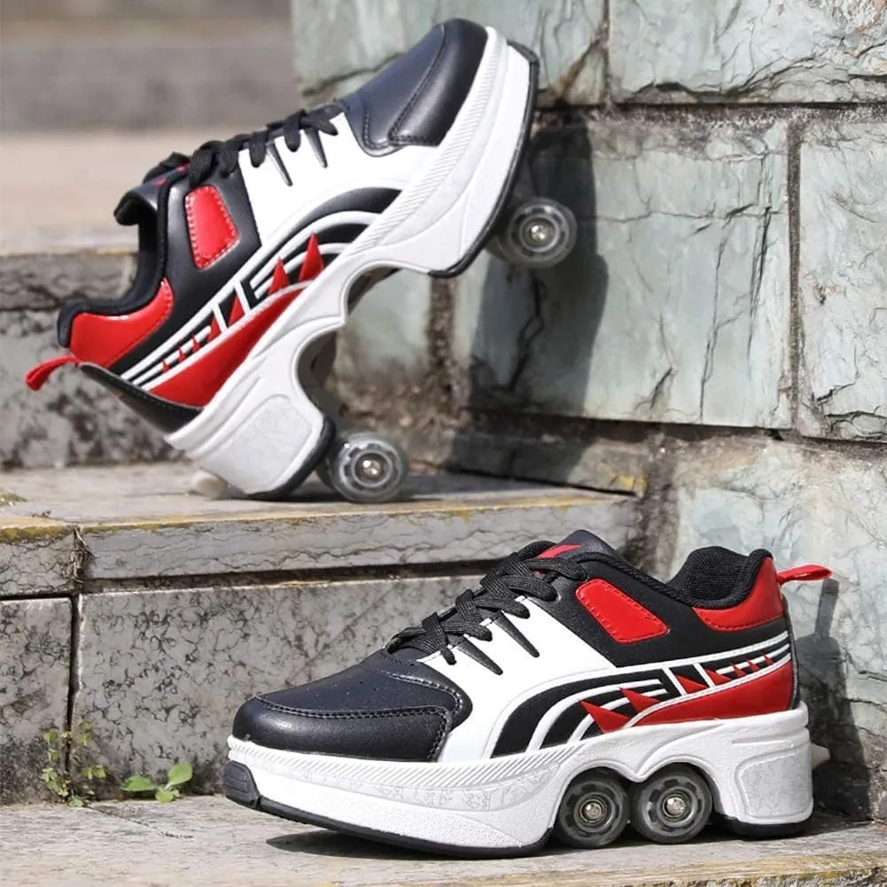 Double-Row Deform Wheel Automatic Walking Shoes Invisible Deformation Roller Skate 2 in 1 Removable Pulley Skates Skating Parkour