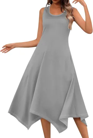 DPKLAD Women's Summer Casual Loose Sundress Long Dress Sleeveless V Neck Tshirt Maxi Dresses Beach Sundress