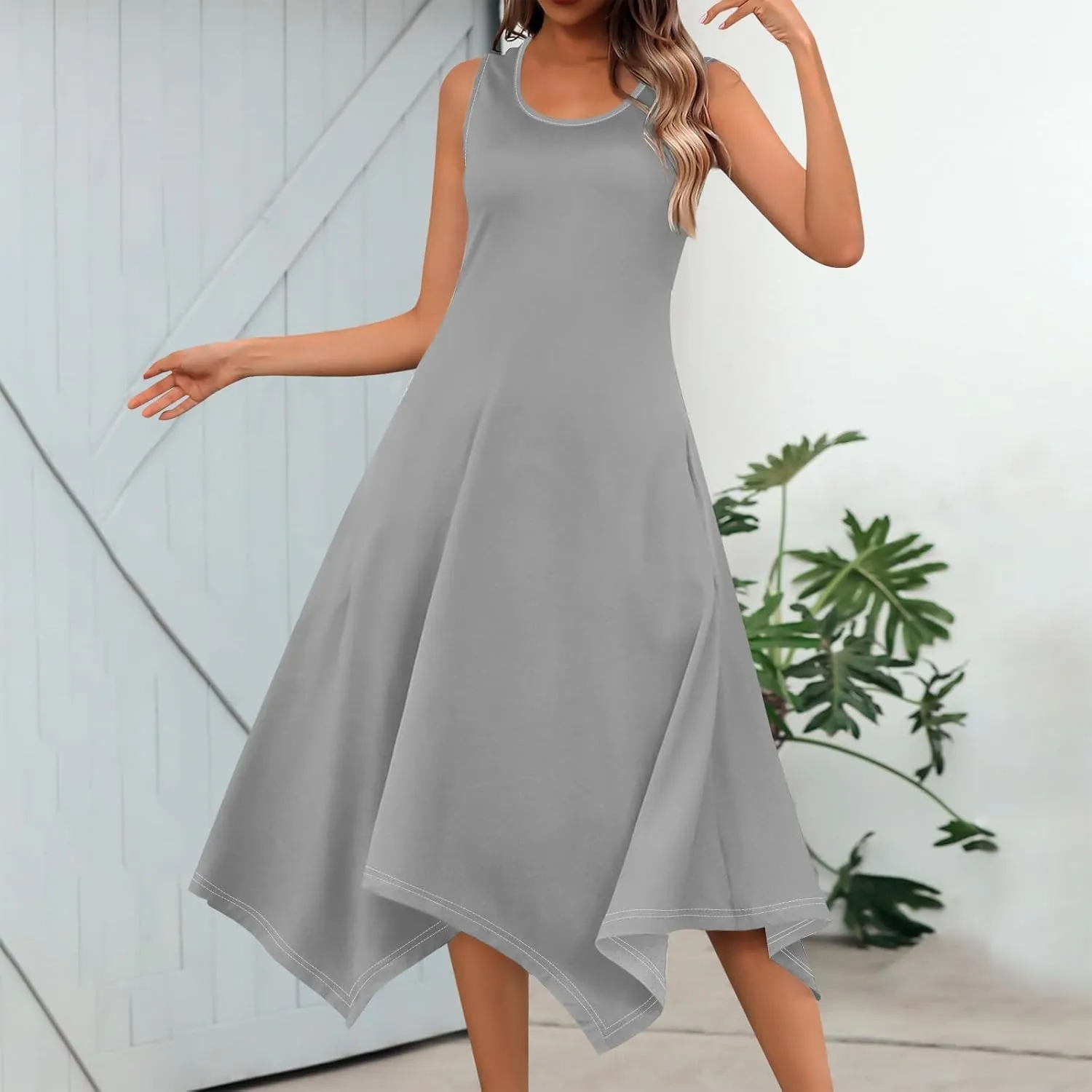 DPKLAD Women's Summer Casual Loose Sundress Long Dress Sleeveless V Neck Tshirt Maxi Dresses Beach Sundress