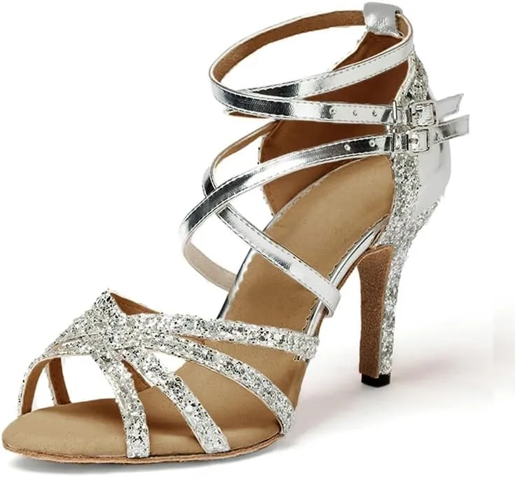 Dress First Ballroom Dance Shoes Women Latin Dance Shoes Women's Ballet & Dance Shoes Sequin Leatherette Glitter Dancing Shoes High Heel Sandals Salsa Tango Performance Practice Jazz Ballet