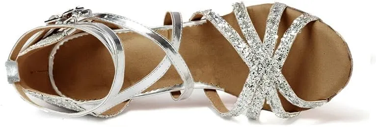 Dress First Ballroom Dance Shoes Women Latin Dance Shoes Women's Ballet & Dance Shoes Sequin Leatherette Glitter Dancing Shoes High Heel Sandals Salsa Tango Performance Practice Jazz Ballet
