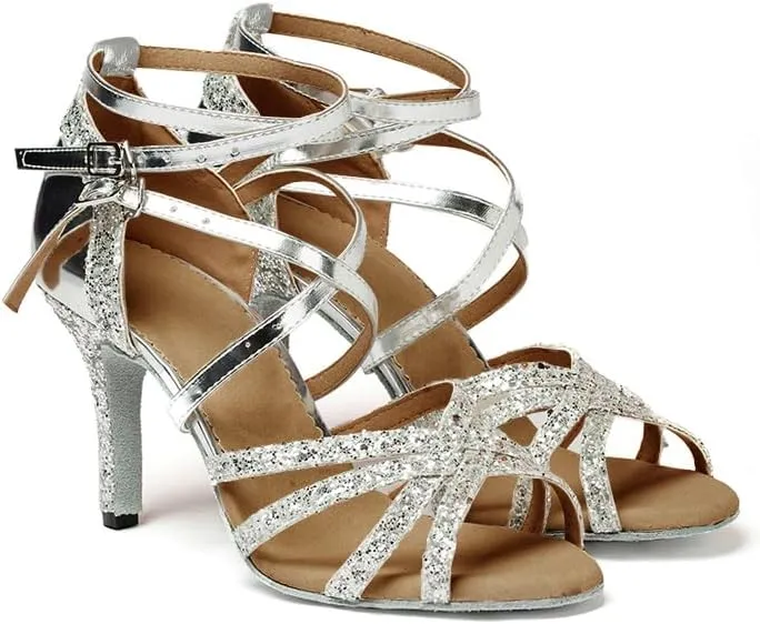 Dress First Ballroom Dance Shoes Women Latin Dance Shoes Women's Ballet & Dance Shoes Sequin Leatherette Glitter Dancing Shoes High Heel Sandals Salsa Tango Performance Practice Jazz Ballet