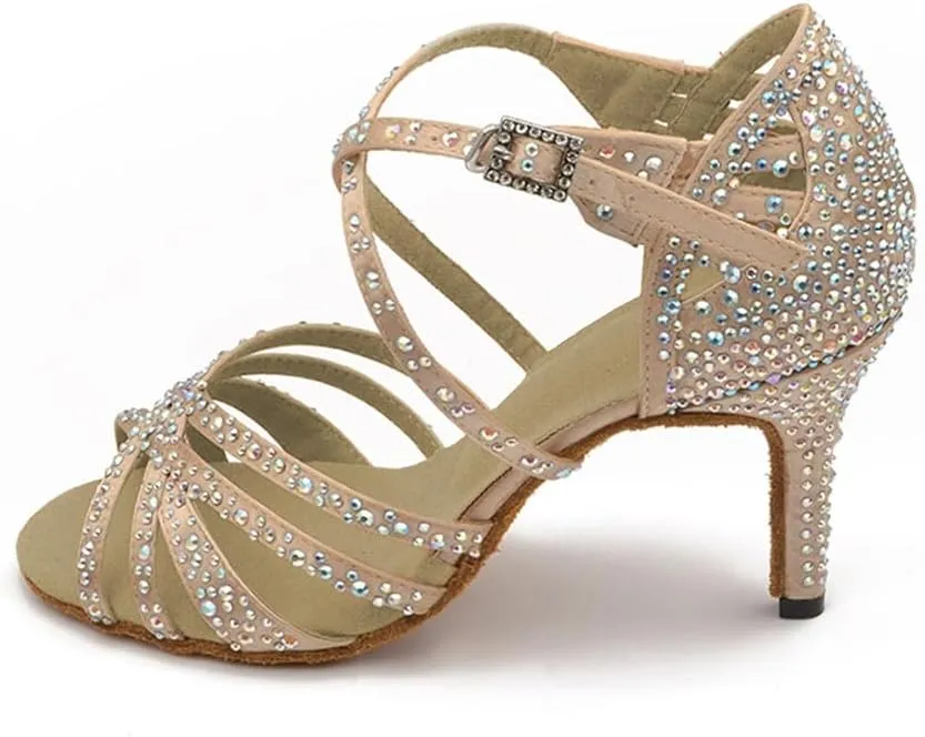 Dress First Dance Shoes Ballroom Dance Shoes Women's Ballet & Dance Shoes Satin Glitter Rhinestone Suede Salsa Latin Tango Practice Performance Dancing Shoes with Buckle for Jazz Ballet