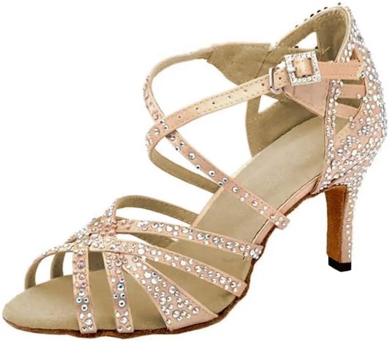 Dress First Dance Shoes Ballroom Dance Shoes Women's Ballet & Dance Shoes Satin Glitter Rhinestone Suede Salsa Latin Tango Practice Performance Dancing Shoes with Buckle for Jazz Ballet