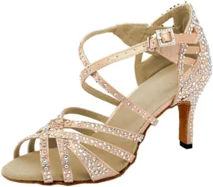 Dress First Dance Shoes Ballroom Dance Shoes Women's Ballet & Dance Shoes Satin Glitter Rhinestone Suede Salsa Latin Tango Practice Performance Dancing Shoes with Buckle for Jazz Ballet
