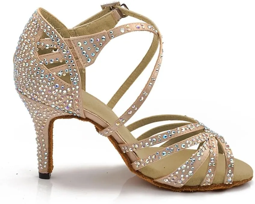 Dress First Dance Shoes Ballroom Dance Shoes Women's Ballet & Dance Shoes Satin Glitter Rhinestone Suede Salsa Latin Tango Practice Performance Dancing Shoes with Buckle for Jazz Ballet