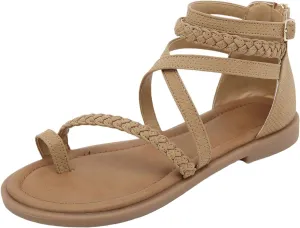 Dress Sandals for Women 2025 Zipper Bohemian Flat Sandals Fashion Ring Toe Beach Walking Shoes