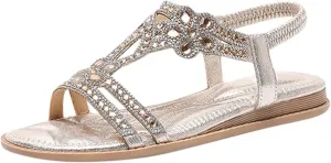 Eduavar Orthopedic Sandals for Women, Sandals Women Fashion Bohemia Crystal Open Toe Low Wedge Sandals Breathable Sandals