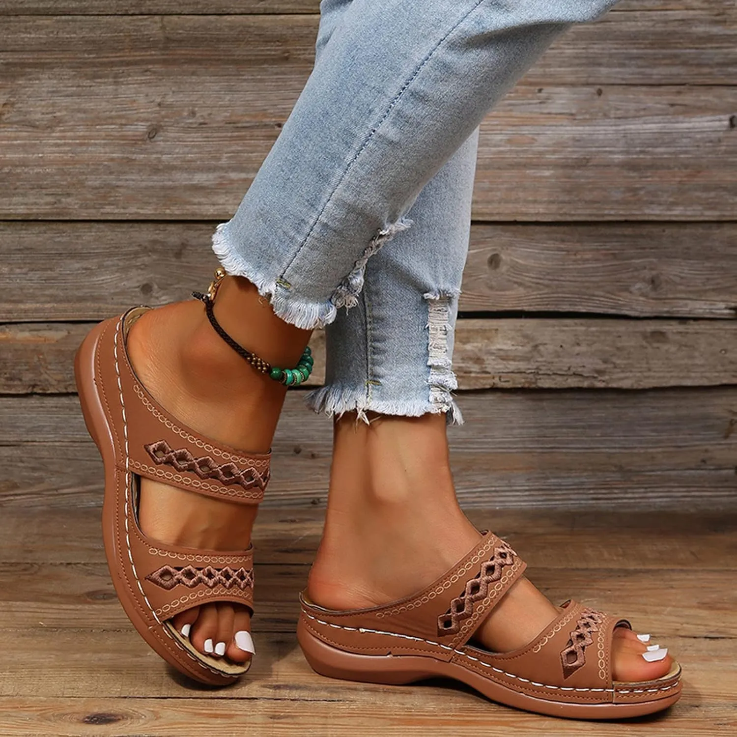 Eduavar Orthopedic Sandals for Women, Womens Sandals Dressy Wedge Sandals Casual Breathable Peep Toe Sandasls Slippers
