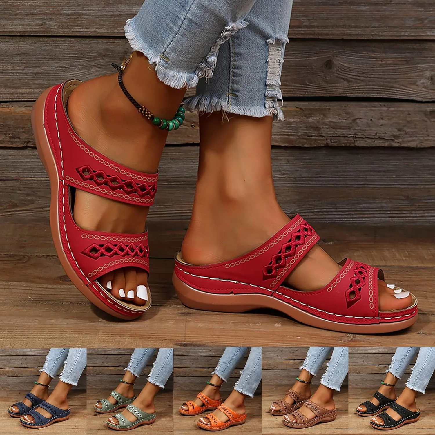 Eduavar Orthopedic Sandals for Women, Womens Sandals Dressy Wedge Sandals Casual Breathable Peep Toe Sandasls Slippers