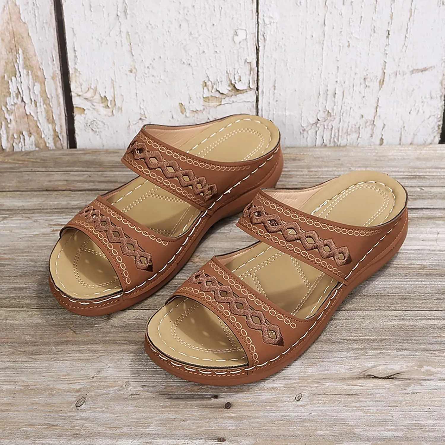 Eduavar Orthopedic Sandals for Women, Womens Sandals Dressy Wedge Sandals Casual Breathable Peep Toe Sandasls Slippers