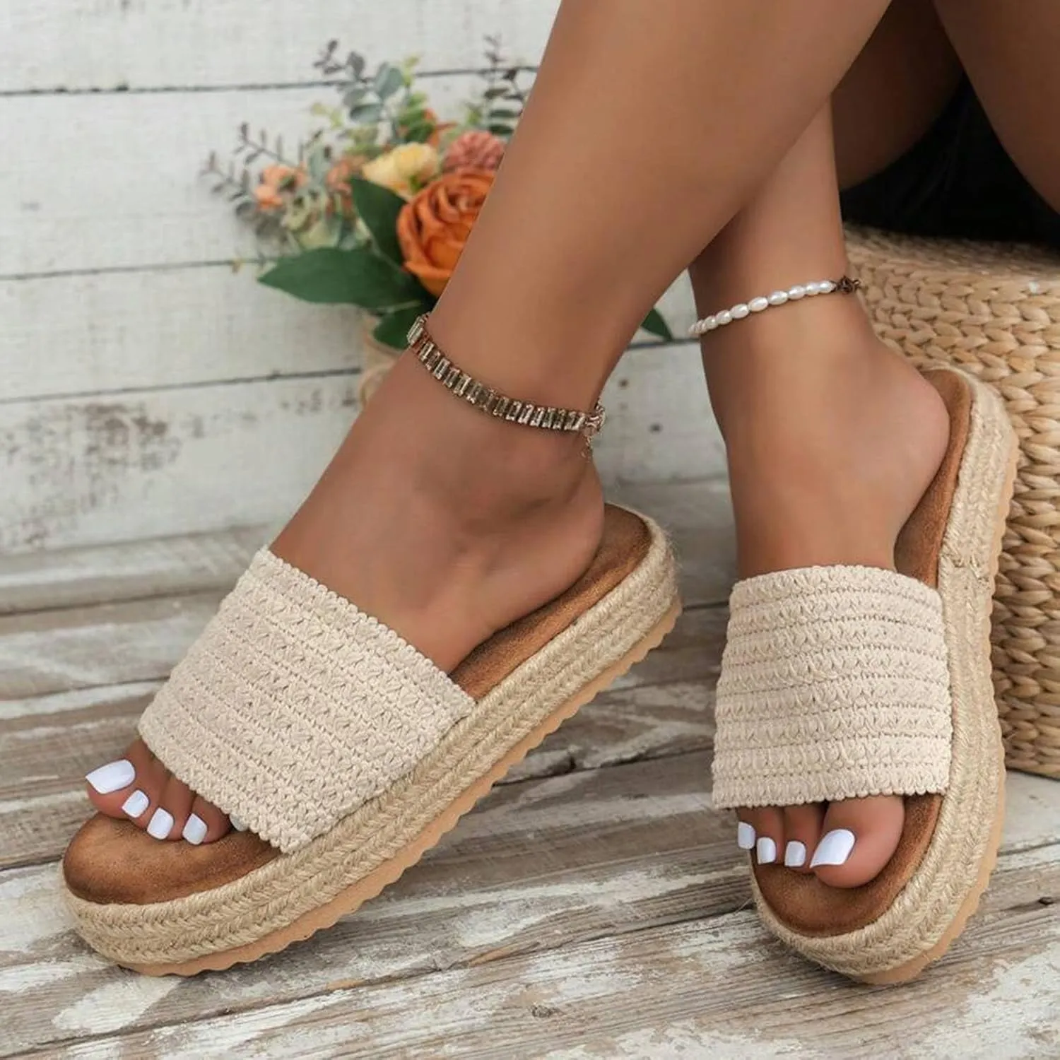 Eduavar Sandals for Women 2025 Casual Comfortable Platform Wedge Sandals Dressy Summer Slip-On Shoes with Cushioned Footbed