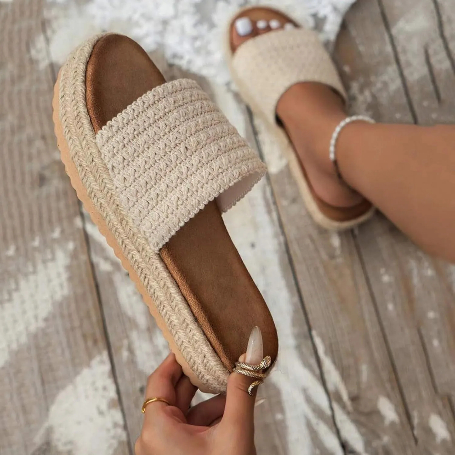 Eduavar Sandals for Women 2025 Casual Comfortable Platform Wedge Sandals Dressy Summer Slip-On Shoes with Cushioned Footbed