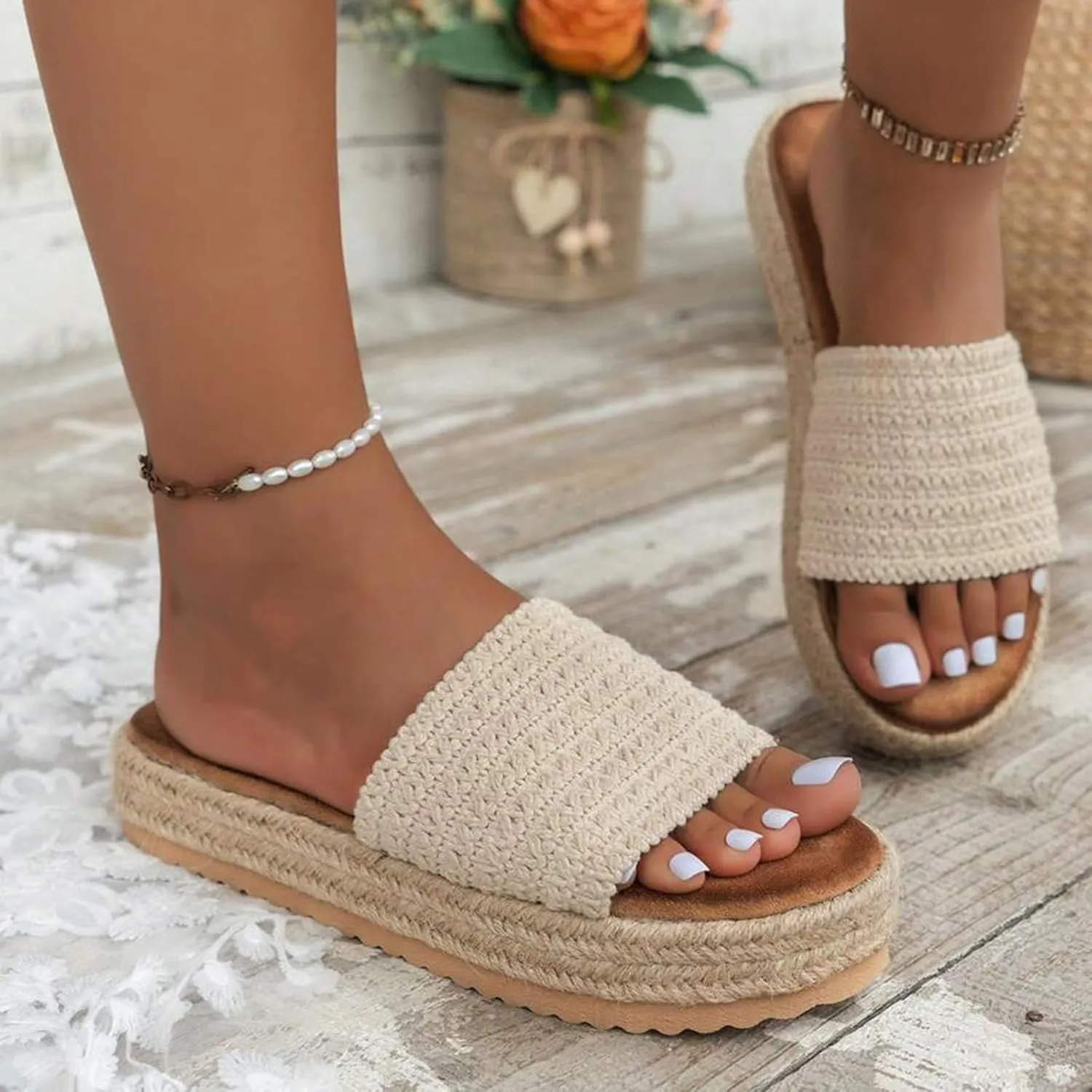 Eduavar Sandals for Women 2025 Casual Comfortable Platform Wedge Sandals Dressy Summer Slip-On Shoes with Cushioned Footbed