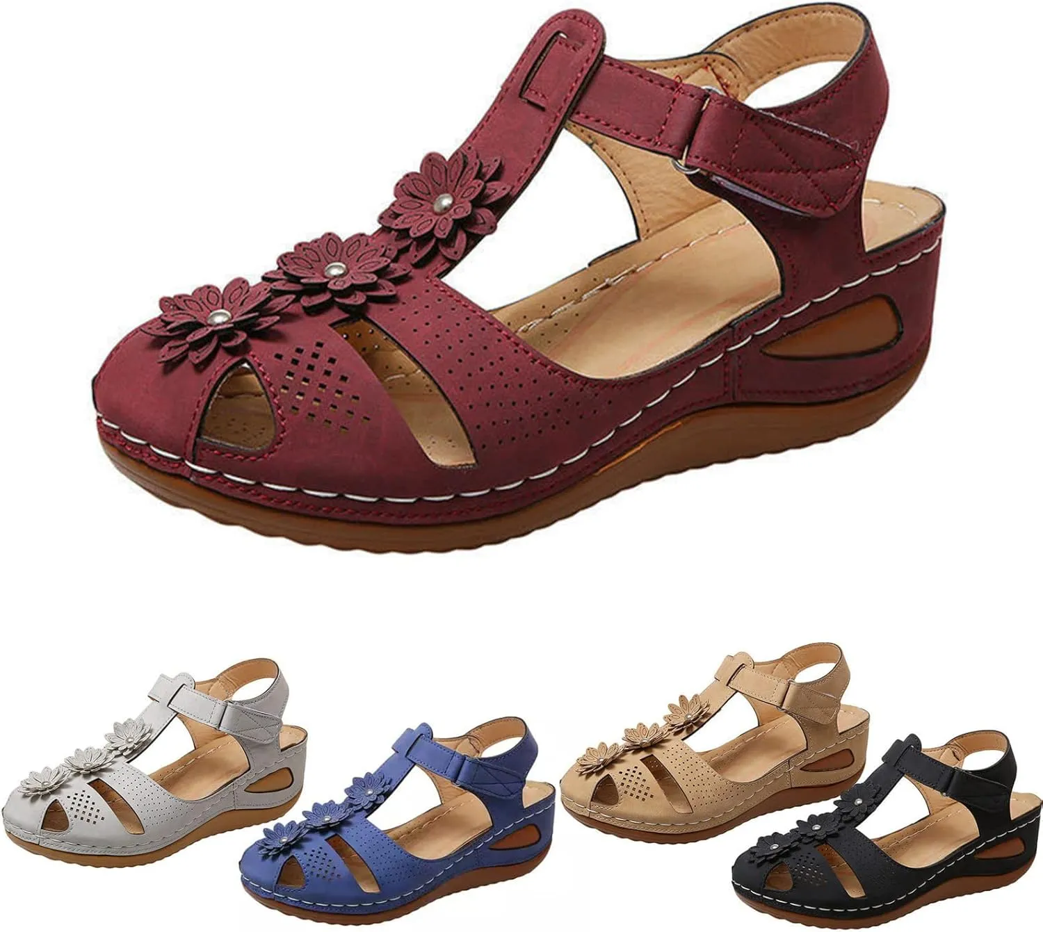Eduavar Shoes for Women Sandals Dressy, Sandals for Women Casual Summer Close Toed Sandals Ankle Strap Wedge Sandals Shoes