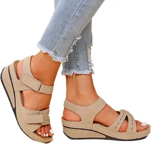 Eduavar Summer Sandals for Women, Orthopedic Sandals for Women Wedge Platform Sandals Vintage Brown Sandals Shoes