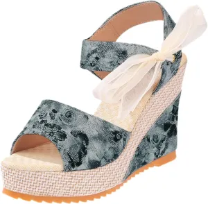 Eduavar Wedge Sandals for Women, Sandals for Women Summer Beach Sandals Floral Shoes Casual Ring Toe Flat Sandals