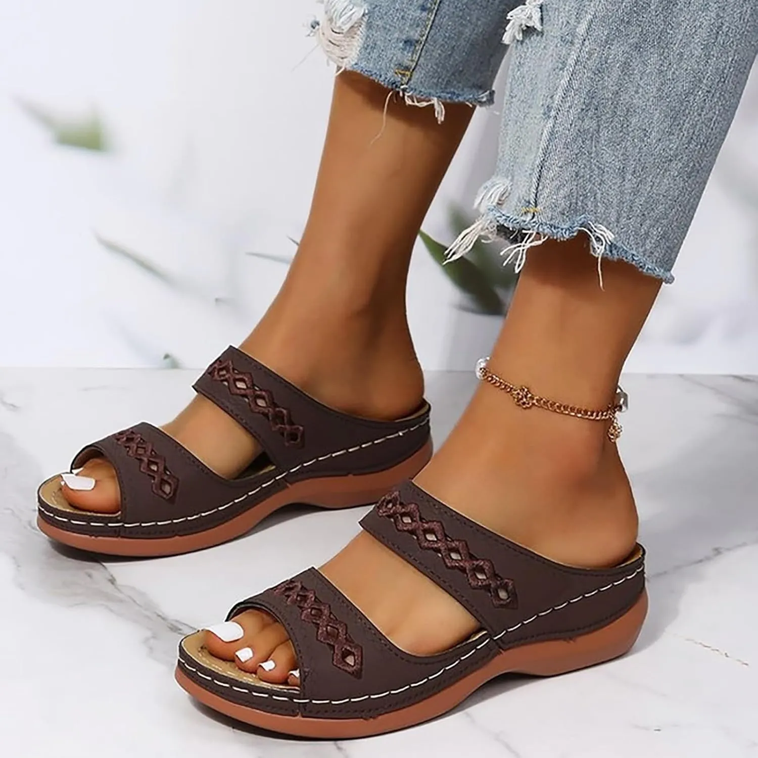Eduavar Womens Sandals Dressy, Sandals Women Comfortable Sandals Slippers Open Toe Wedge Sandals with Arch Support