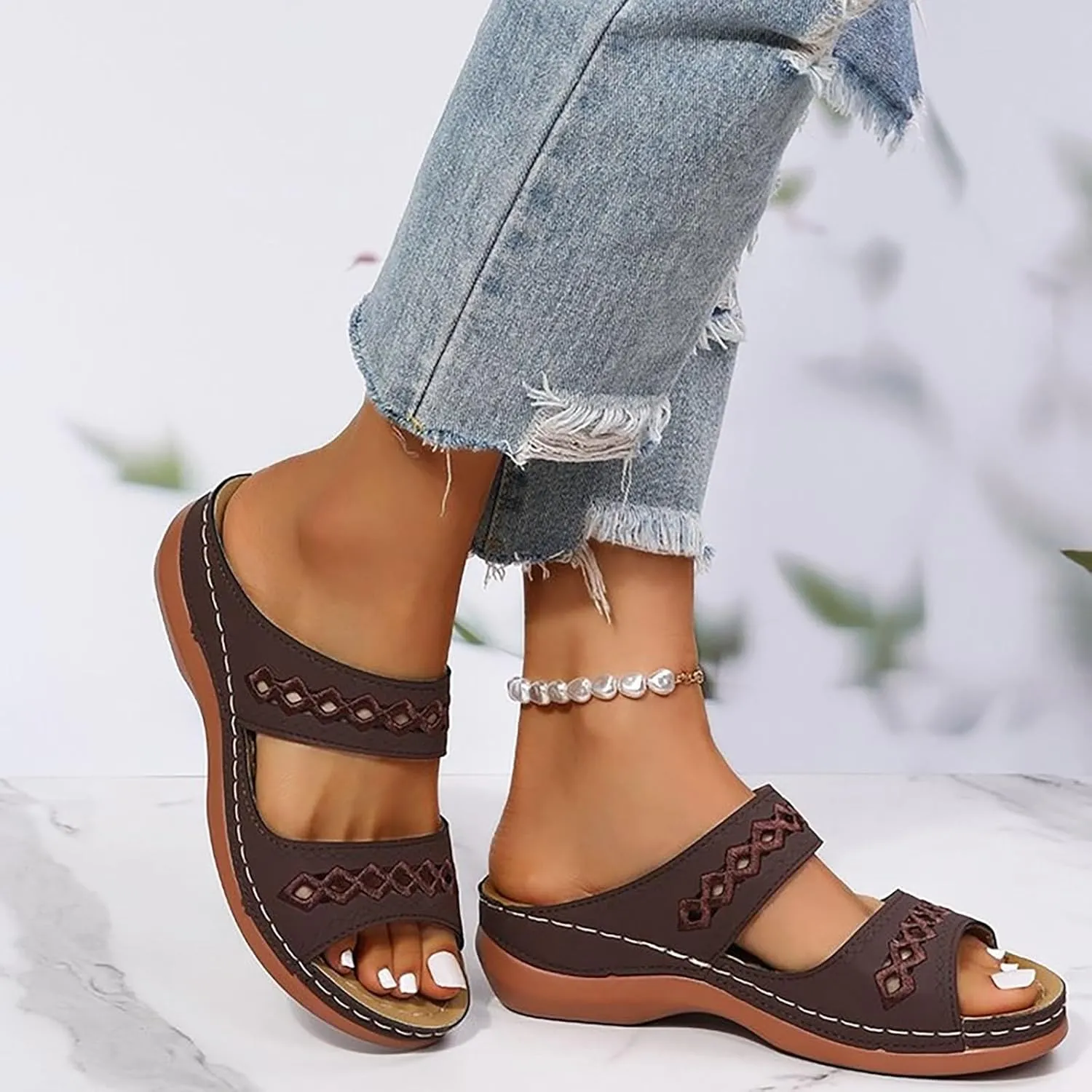 Eduavar Womens Sandals Dressy, Sandals Women Comfortable Sandals Slippers Open Toe Wedge Sandals with Arch Support