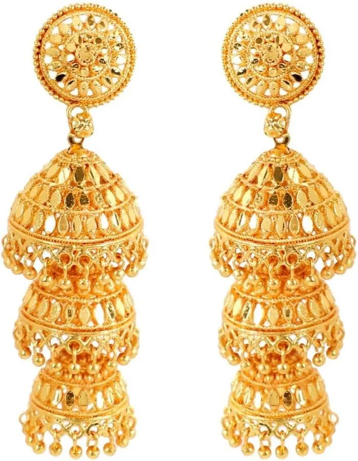 Efulgenz Gold Tone Jhumka Jhumki Multilayered Indian Earrings for Women Gold Tone Indian Jewelry Dangle Earrings Indian Bridal Jewelry for Wedding Bollywood Fashion Jewelry