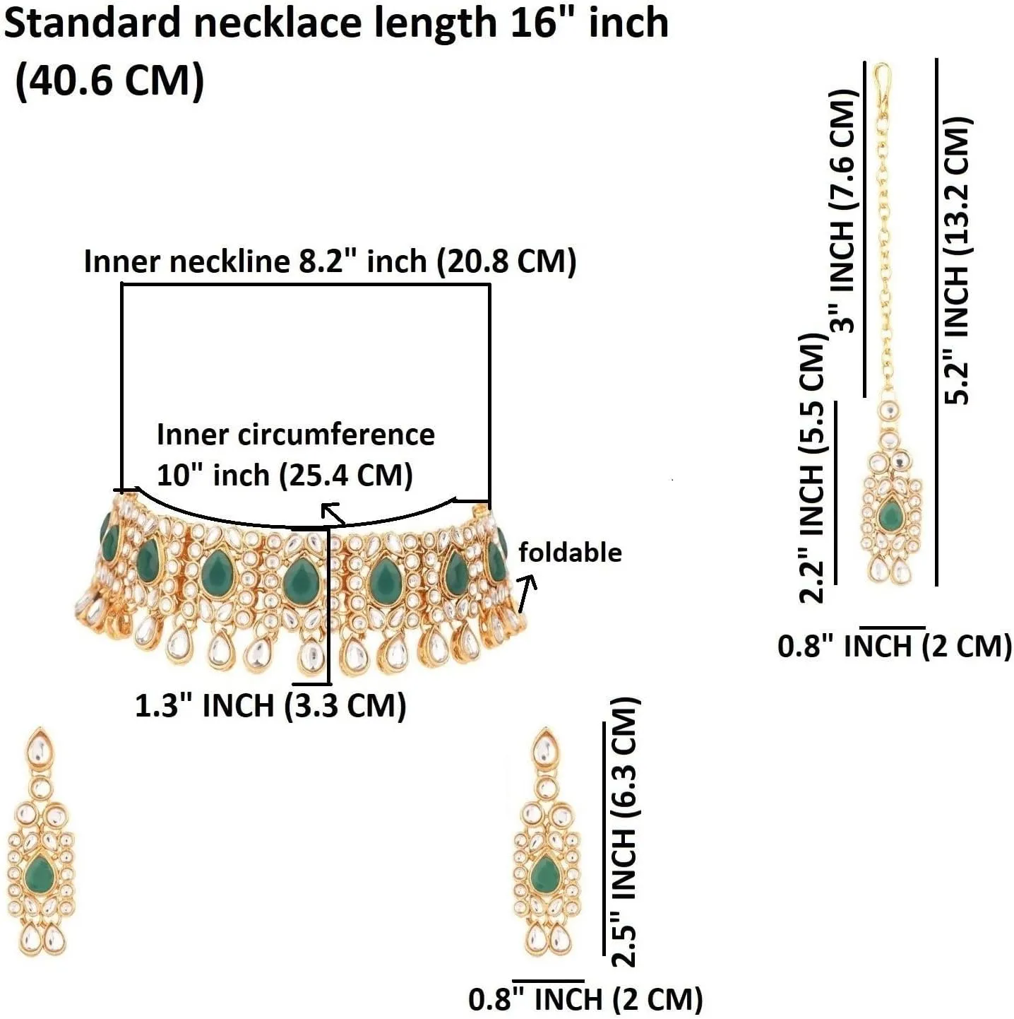 Efulgenz Kundan Set Indian Jewelry Sets for Women Bollywood Jewelry Kundan Crystal Choker Necklace Dangle Earrings Maang Tikka Head Chain Wedding Bridal Jewelry for Women