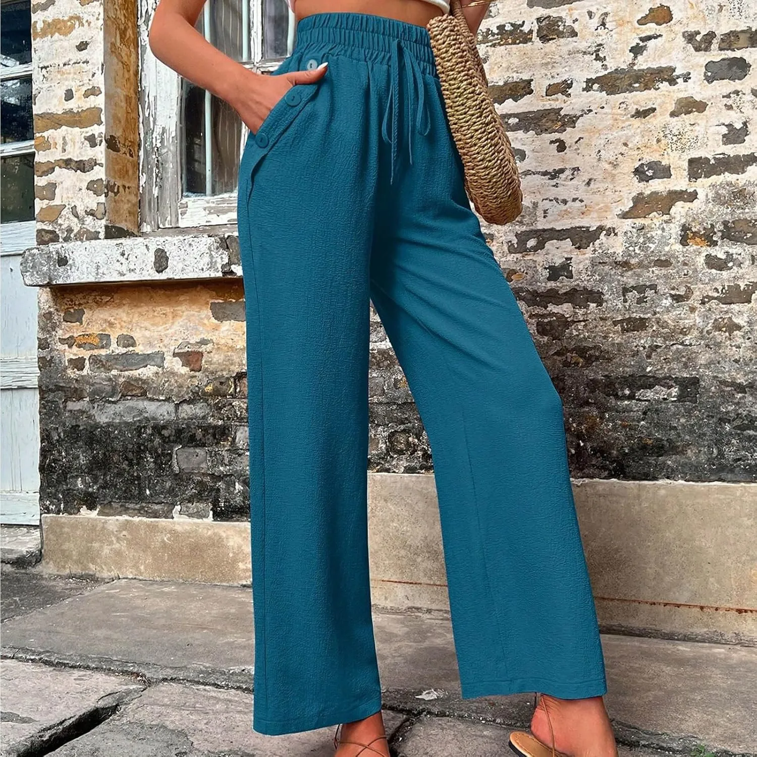 Elastic High Waisted Loose Pants Woman Relaxed Fit Baggy Clothes Black Demin Pants High Women Cargo Pants with