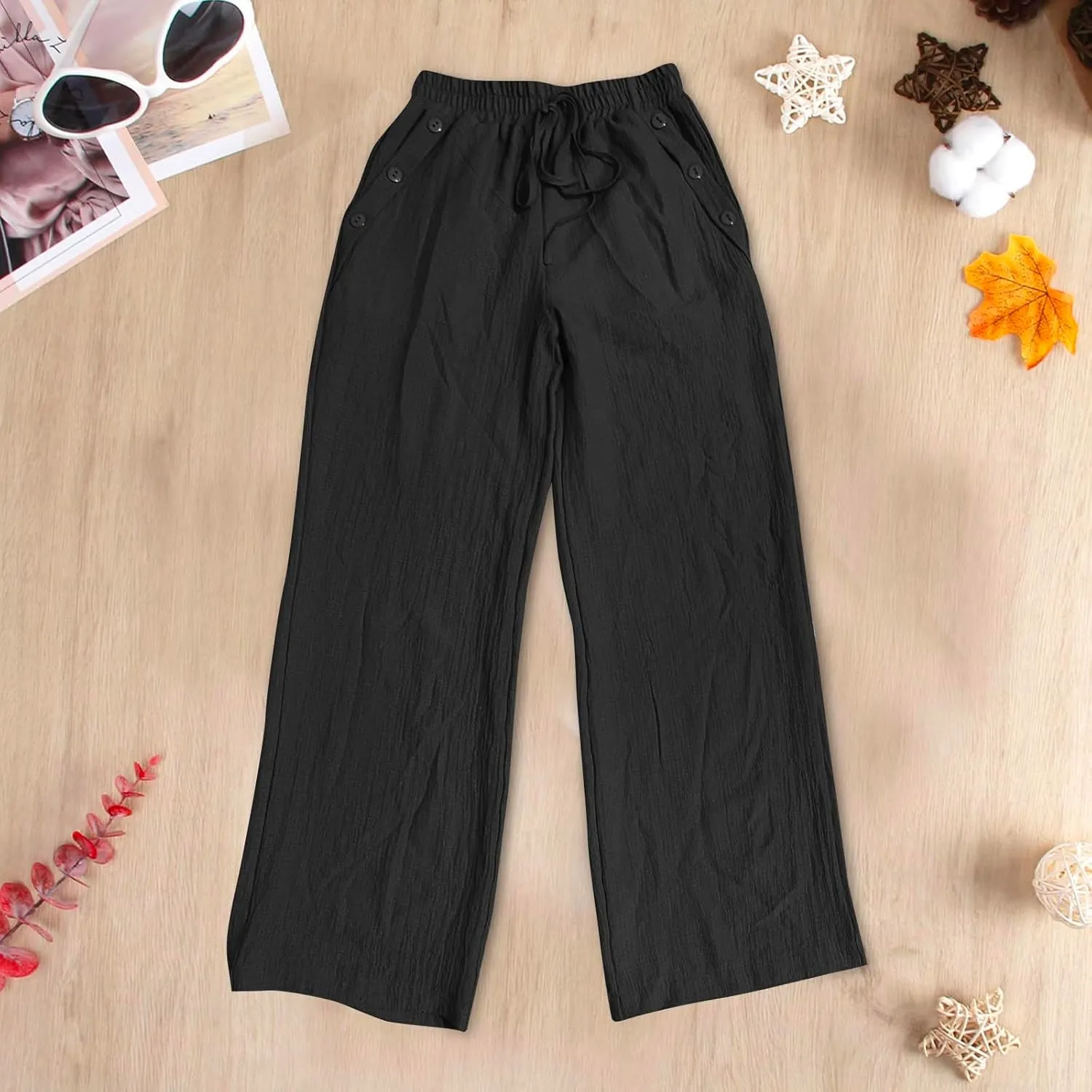 Elastic High Waisted Loose Pants Woman Relaxed Fit Baggy Clothes Black Demin Pants High Women Cargo Pants with