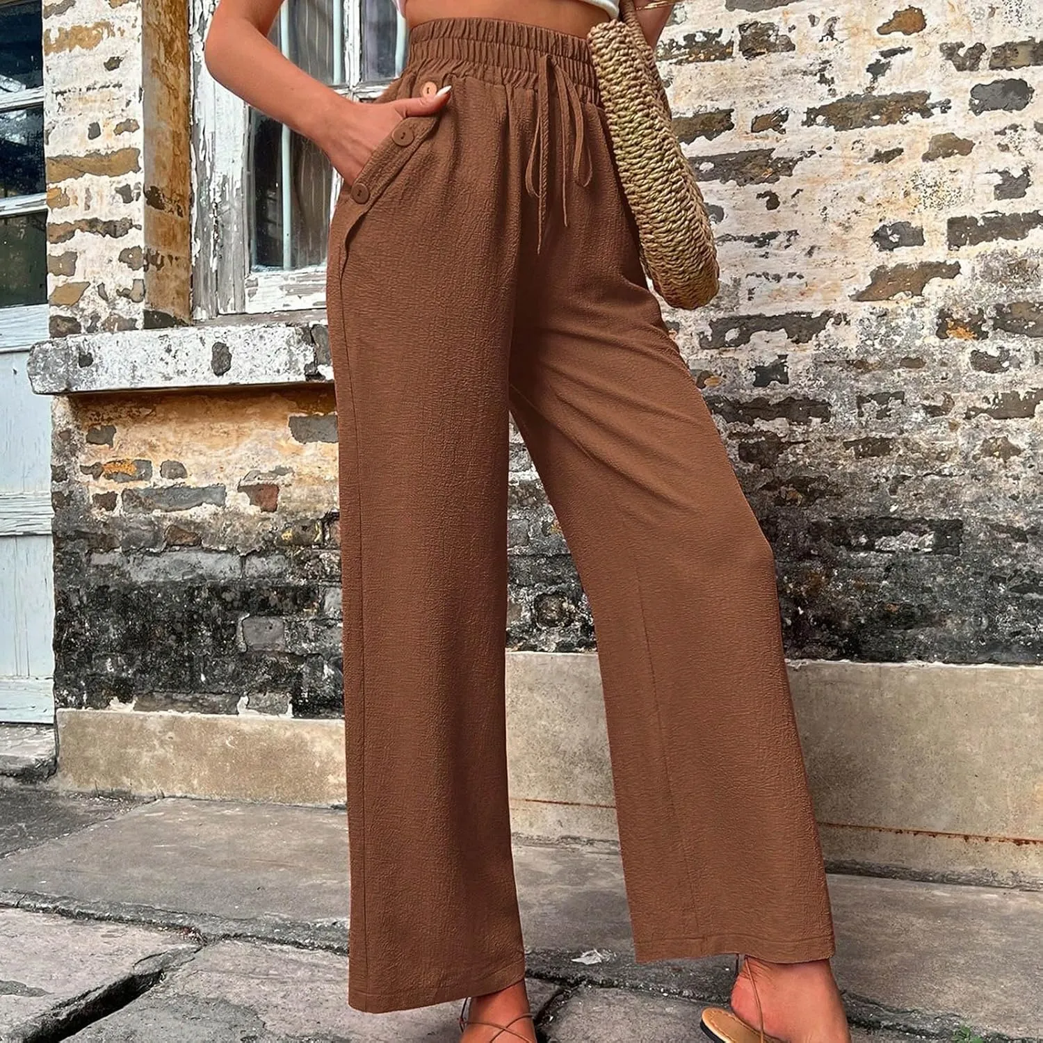 Elastic High Waisted Loose Pants Woman Relaxed Fit Baggy Clothes Black Demin Pants High Women Cargo Pants with