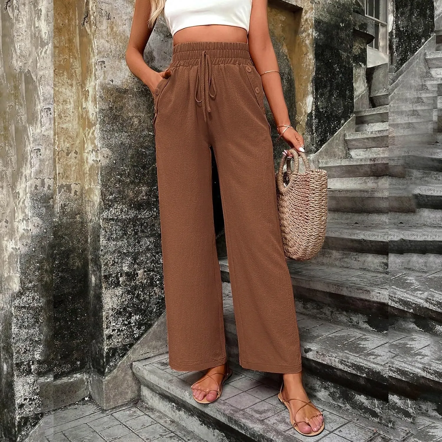 Elastic High Waisted Loose Pants Woman Relaxed Fit Baggy Clothes Black Demin Pants High Women Cargo Pants with