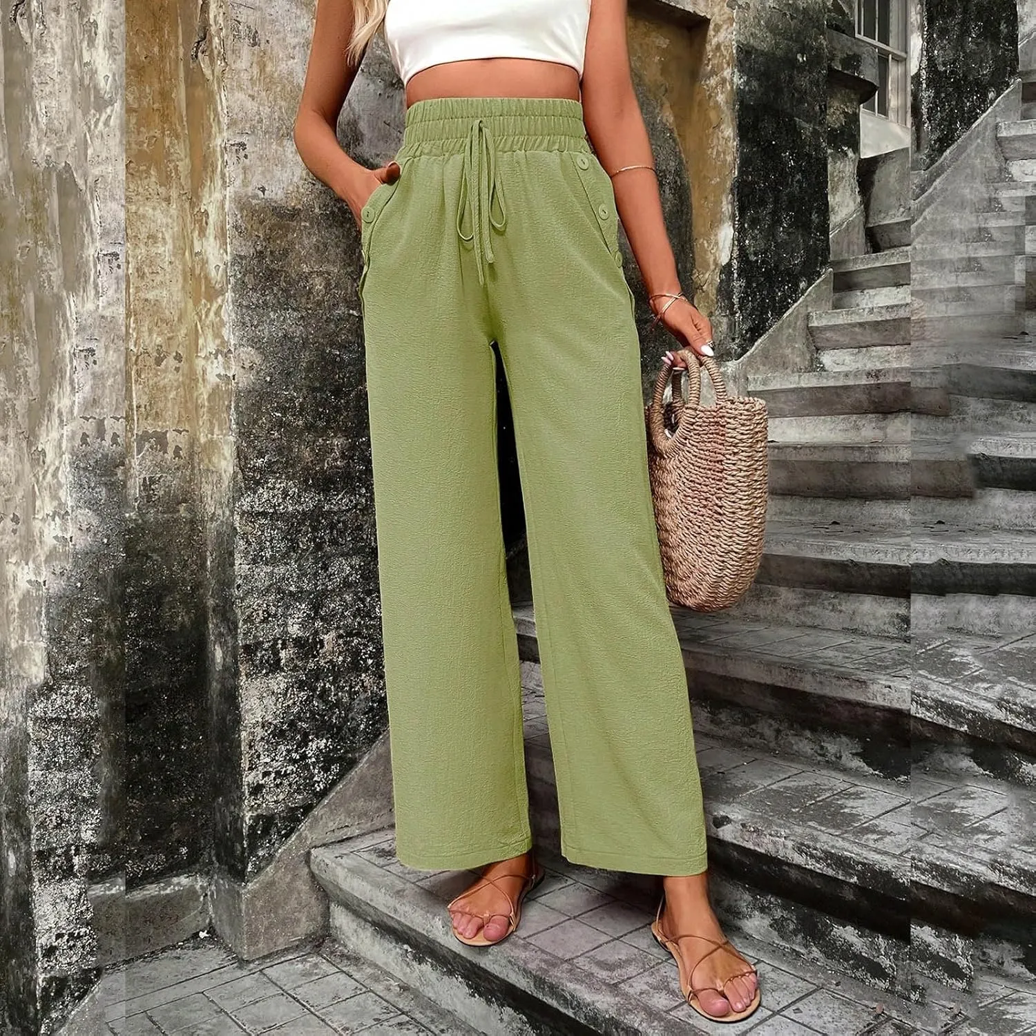 Elastic High Waisted Loose Pants Woman Relaxed Fit Baggy Clothes Black Demin Pants High Women Cargo Pants with
