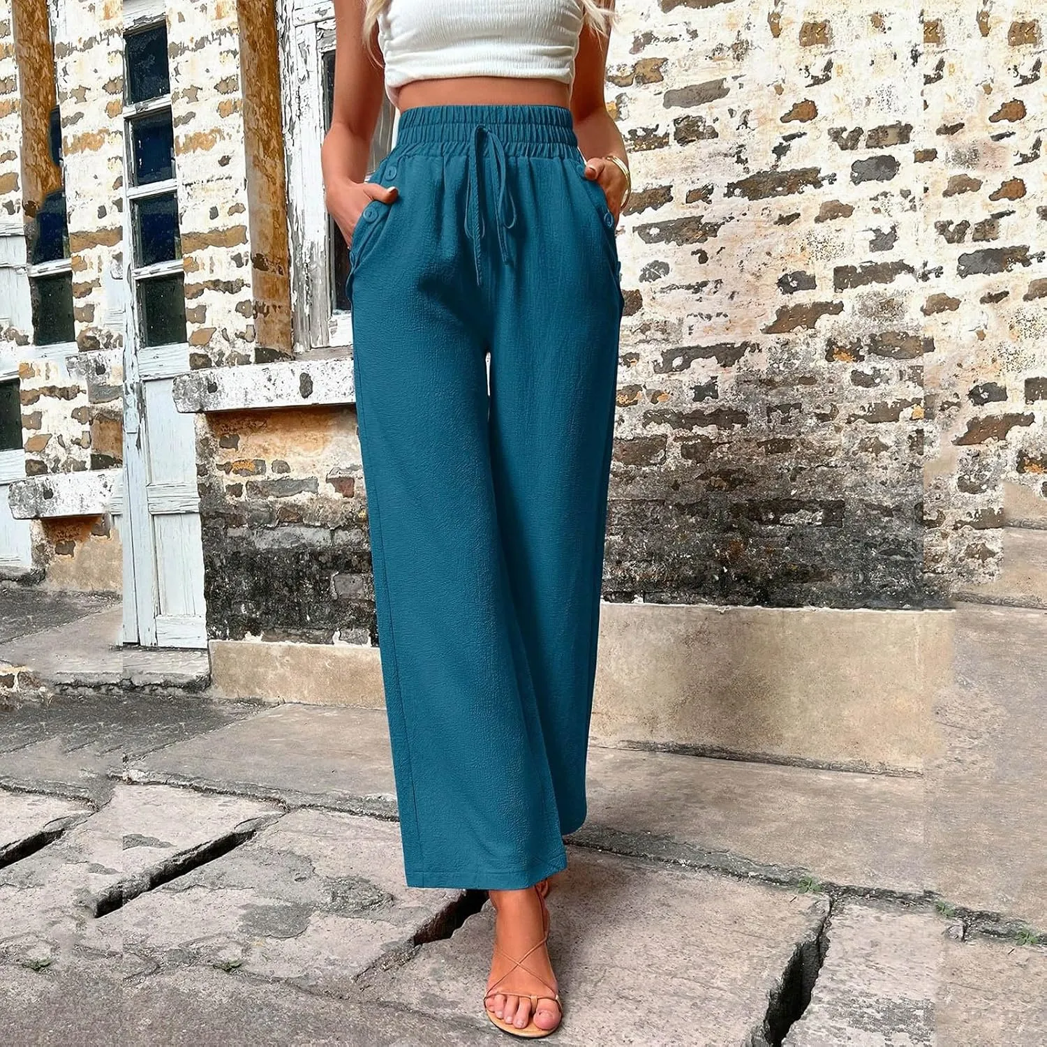 Elastic High Waisted Loose Pants Woman Relaxed Fit Baggy Clothes Black Demin Pants High Women Cargo Pants with