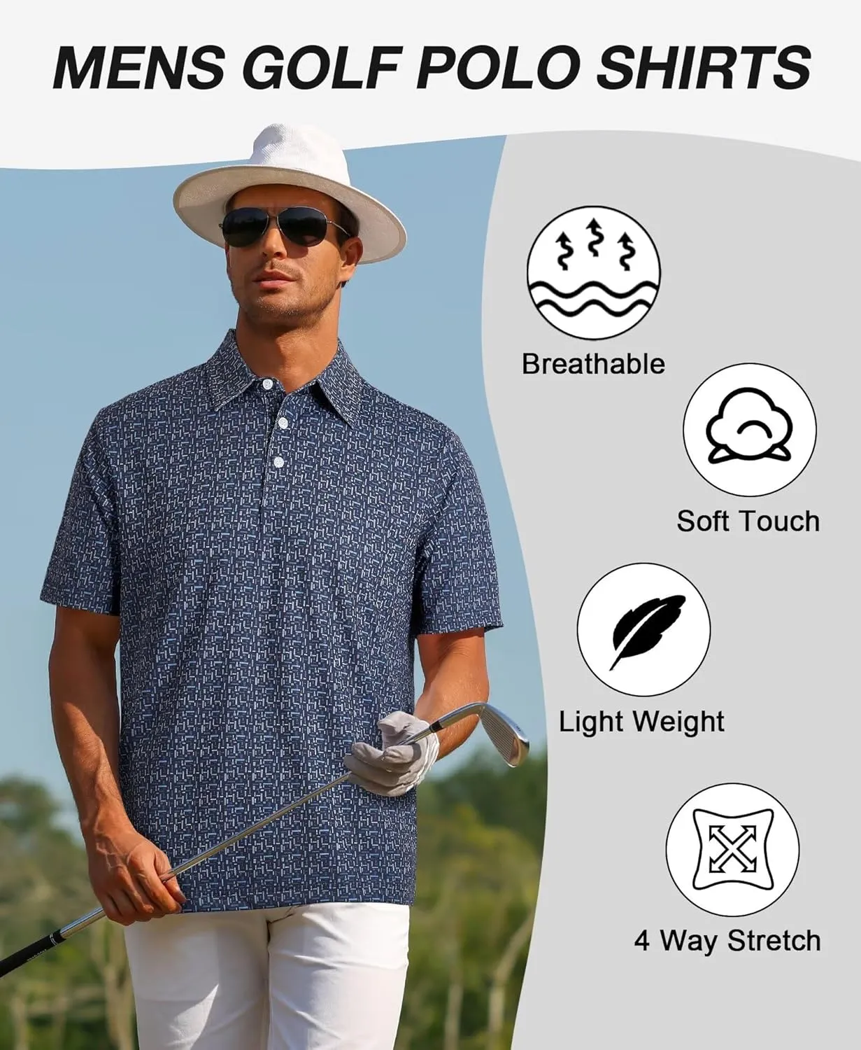 ELETOP Mens Golf Polo Shirts Moisture Wicking Quick Dry Short Sleeve Polo Casual Fashion Golf Shirt for Men