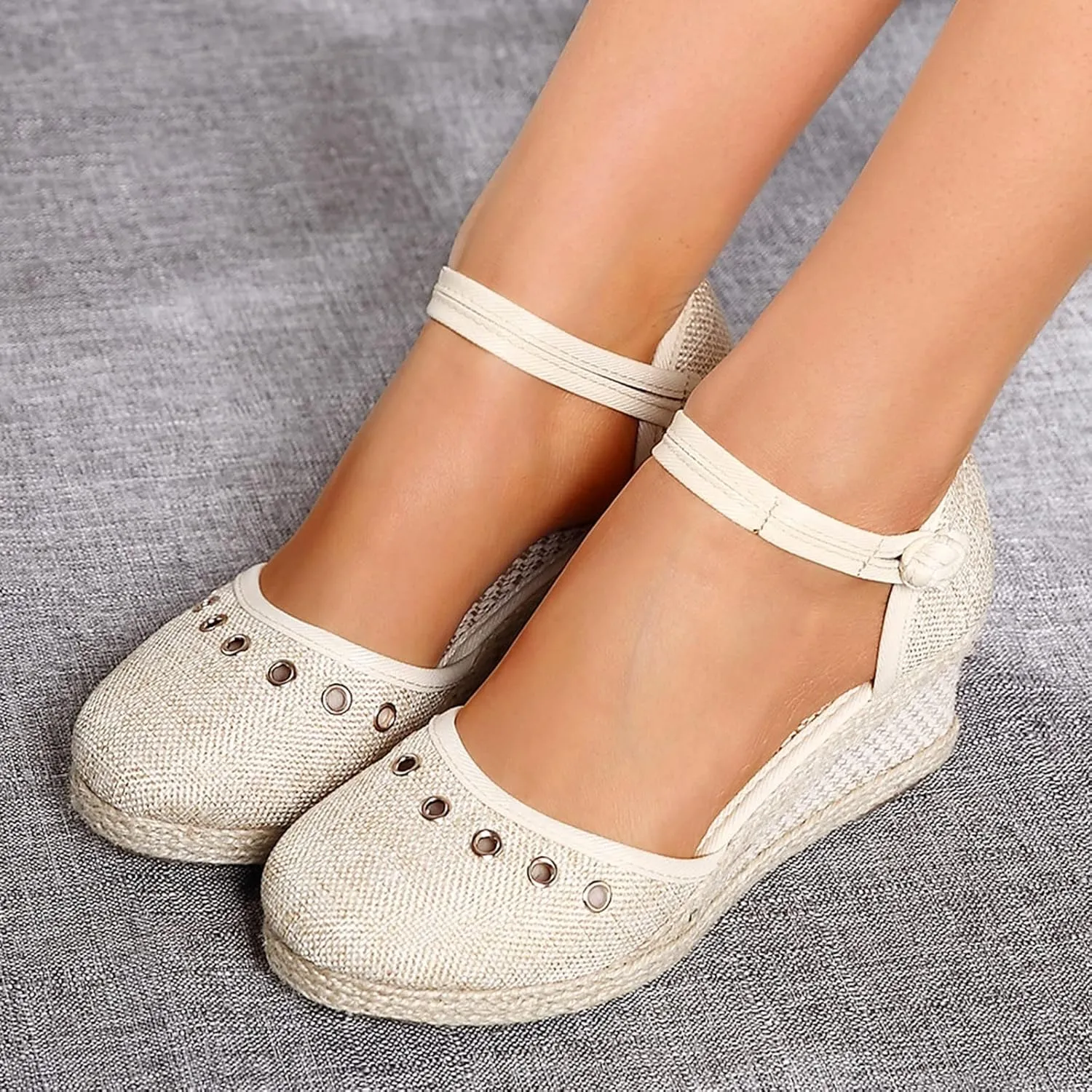Espadrille Sandals for Women Closed Toe Mid Heels Sandals Dressy Casual Wedges Ankle Strappy Platform Sandal Comfort Wear Walking Shoes for Office Work Lightweight Trendy Footwear Womens Non Slip Shoe