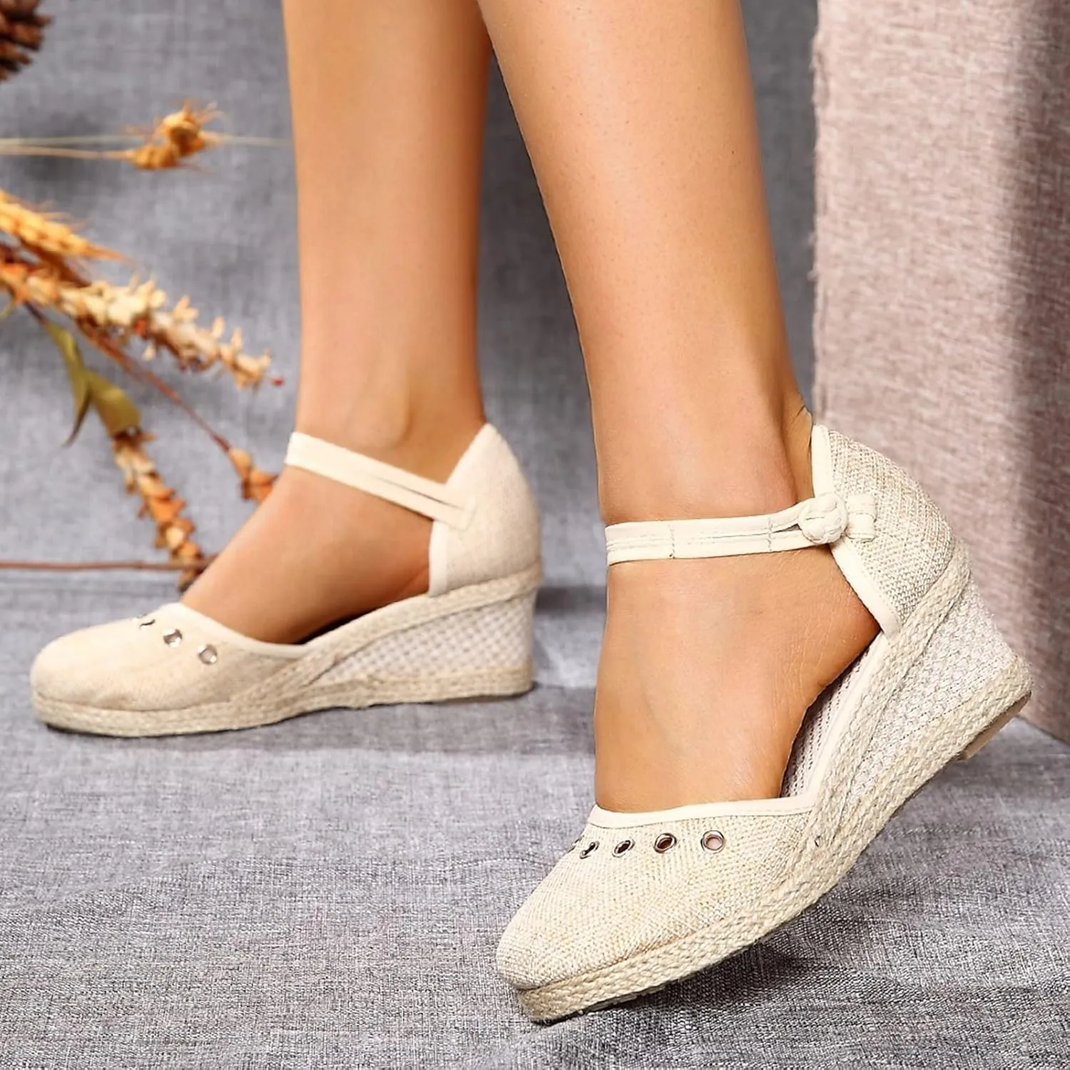 Espadrille Sandals for Women Closed Toe Mid Heels Sandals Dressy Casual Wedges Ankle Strappy Platform Sandal Comfort Wear Walking Shoes for Office Work Lightweight Trendy Footwear Womens Non Slip Shoe