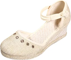 Espadrille Sandals for Women Closed Toe Mid Heels Sandals Dressy Casual Wedges Ankle Strappy Platform Sandal Comfort Wear Walking Shoes for Office Work Lightweight Trendy Footwear Womens Non Slip Shoe