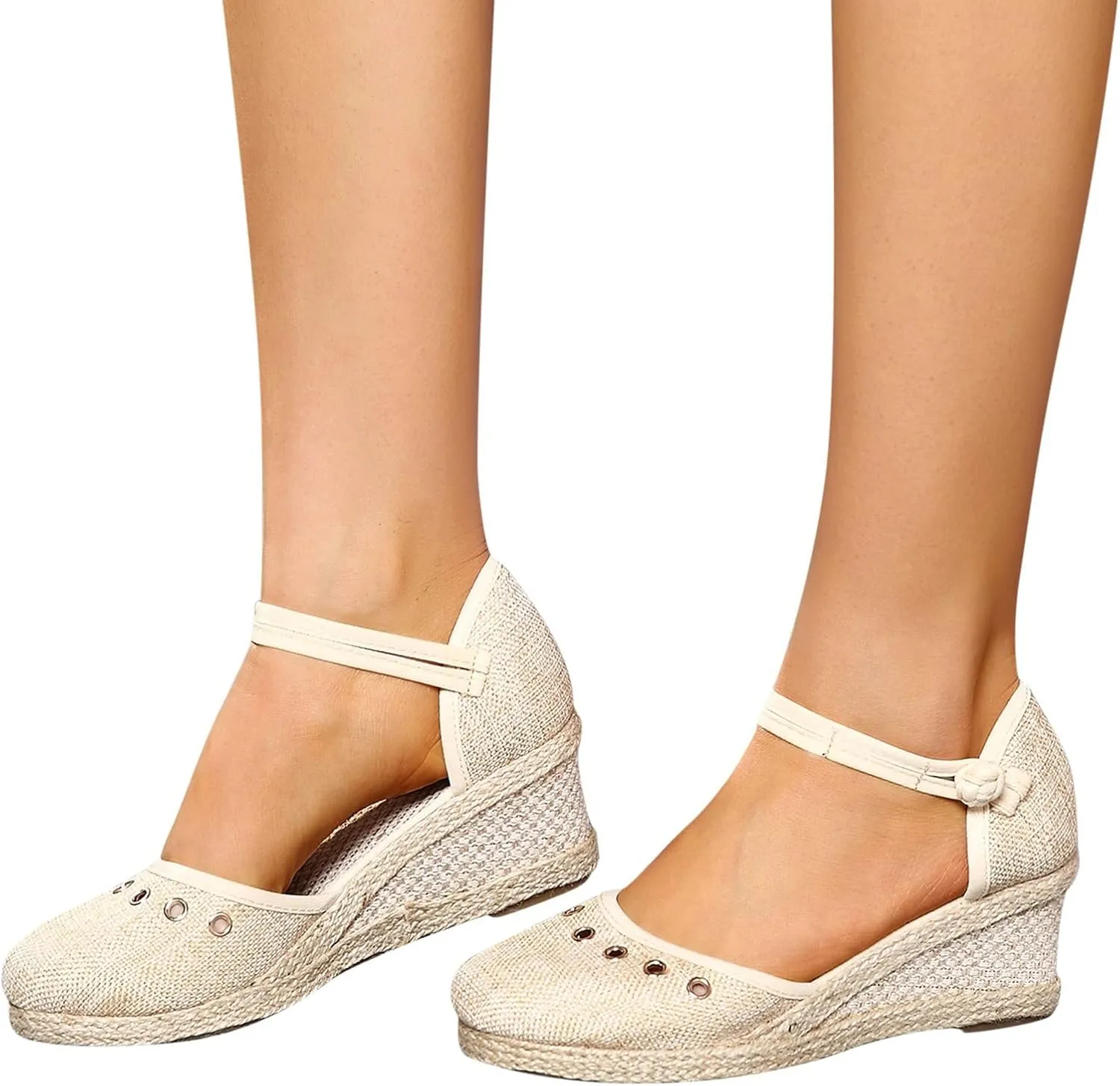 Espadrille Sandals for Women Closed Toe Mid Heels Sandals Dressy Casual Wedges Ankle Strappy Platform Sandal Comfort Wear Walking Shoes for Office Work Lightweight Trendy Footwear Womens Non Slip Shoe