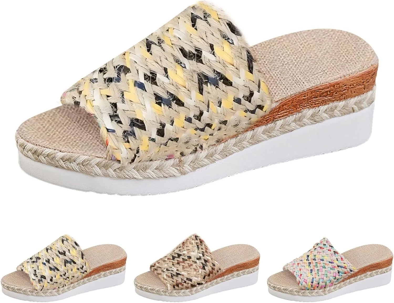 Espadrille Wedge Sandals for Women,Women's Comfortable Slide Sandals Arch Support Walking Platform Slippers Women Summer Dressy Sandal Slip-On Espadrilles Slides Raffia Beach Bohe Shoes
