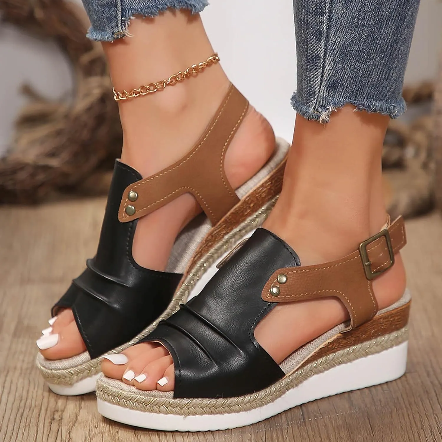Espadrilles Wedge Sandals for Women,Open Toe Sandals Women Summer Dressy 2025 Comfortable Low Wedge Sandals Casual Slip On Sandals Strappy Sandals Fashion Platform Wedge Sandals Sandalias De Mujer