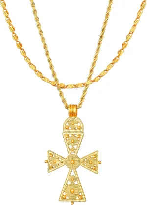 Ethiopian Cross Necklace 24K Gold Plated Pendant Habesha Jewelry for Women Coptic Crosses Jewelry