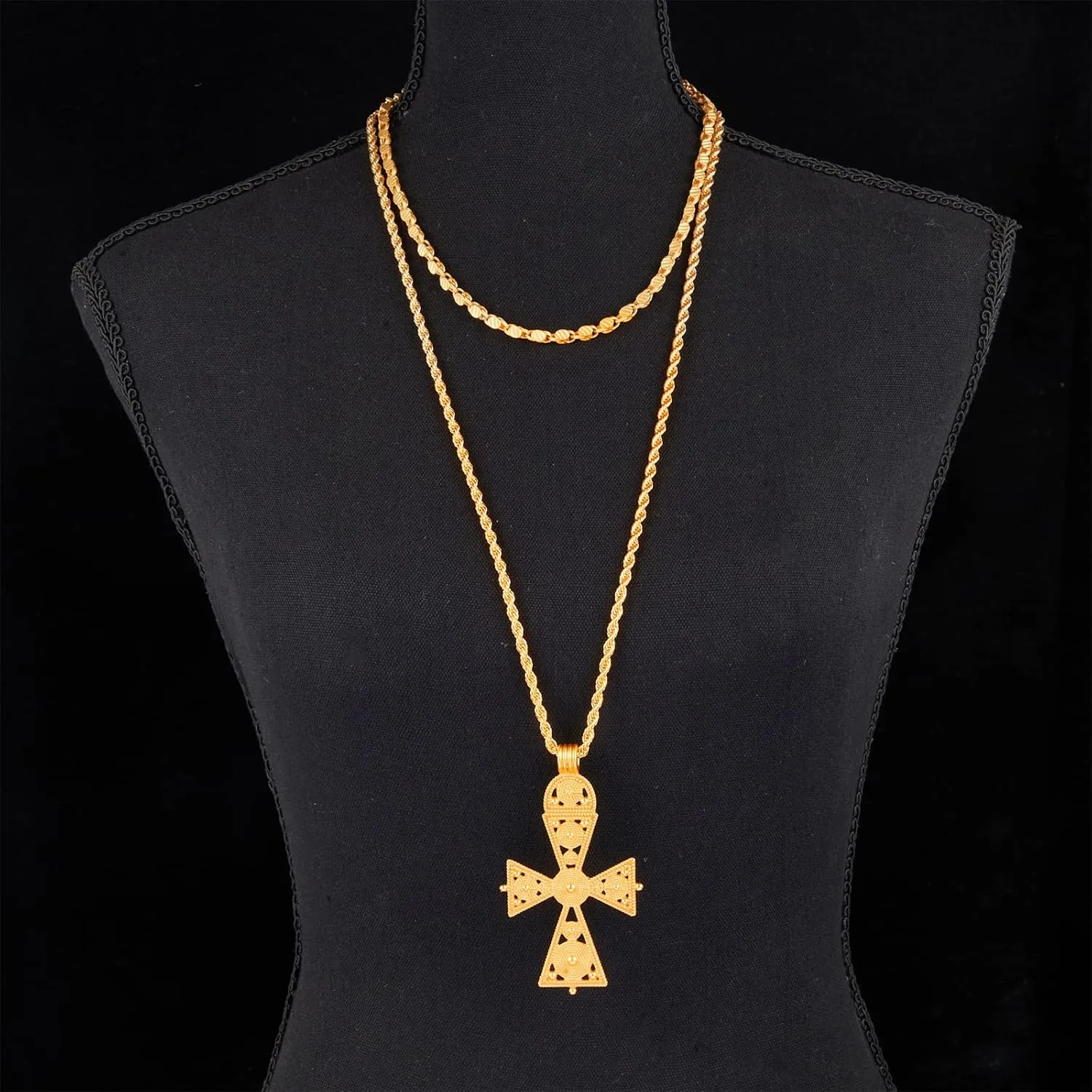 Ethiopian Cross Necklace 24K Gold Plated Pendant Habesha Jewelry for Women Coptic Crosses Jewelry