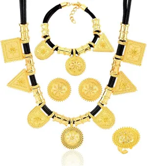 Ethiopian Jewelry Gold Color Rope Sets for African/Ethiopia/Eritrean Women Wedding Jewelry Sets
