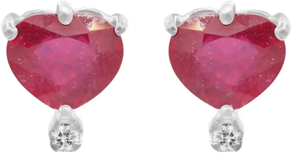 Exquisite 10X8 MM Size Tiny Heart Solitaire Earring 3CT Ruby Gemstone Stud Earring 18k Rose Gold Minimalist Jewelry 0.05CT Diamond Jewelry Christmas Jewelry