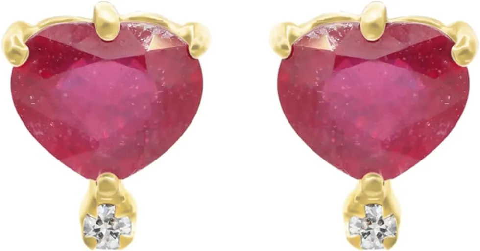 Exquisite 10X8 MM Size Tiny Heart Solitaire Earring 3CT Ruby Gemstone Stud Earring 18k Rose Gold Minimalist Jewelry 0.05CT Diamond Jewelry Christmas Jewelry