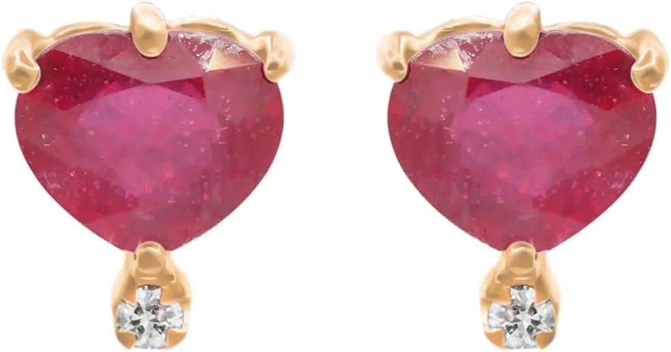Exquisite 10X8 MM Size Tiny Heart Solitaire Earring 3CT Ruby Gemstone Stud Earring 18k Rose Gold Minimalist Jewelry 0.05CT Diamond Jewelry Christmas Jewelry