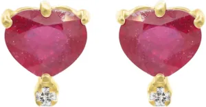 Exquisite 10X8 MM Size Tiny Heart Solitaire Earring 3CT Ruby Gemstone Stud Earring 18k Rose Gold Minimalist Jewelry 0.05CT Diamond Jewelry Christmas Jewelry