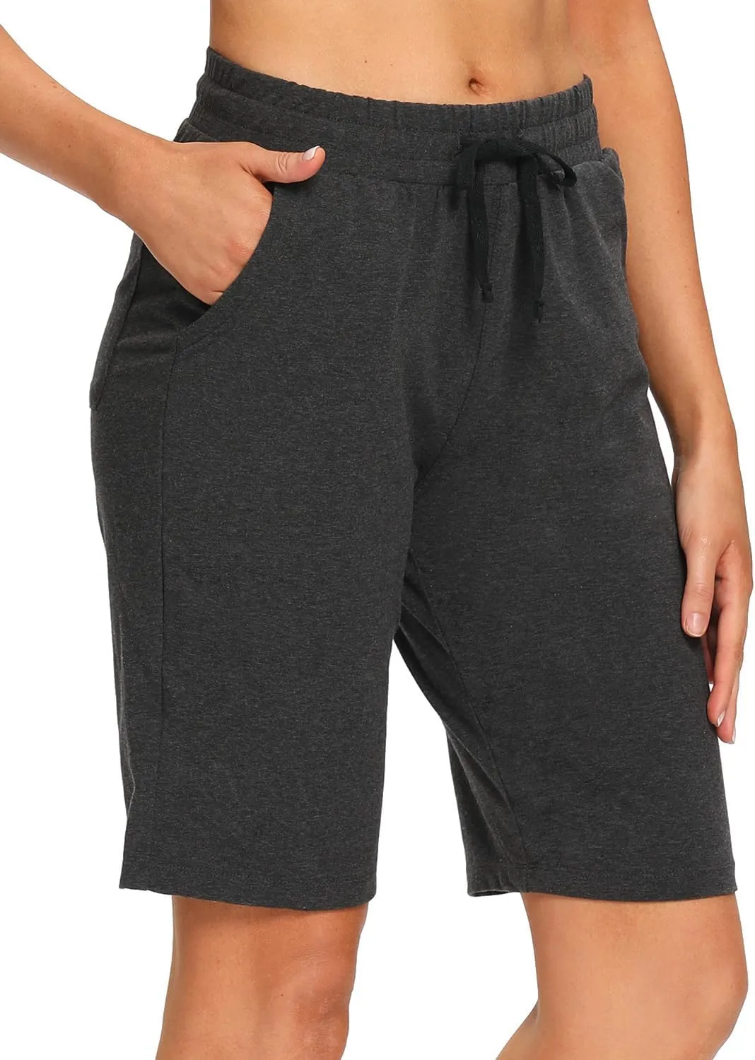 EZRUN Womens Bermuda Shorts Summer Sweat Shorts with Deep Pockets Cotton Shorts for Women Gym Workout