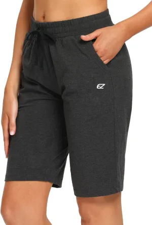 EZRUN Womens Bermuda Shorts Summer Sweat Shorts with Deep Pockets Cotton Shorts for Women Gym Workout