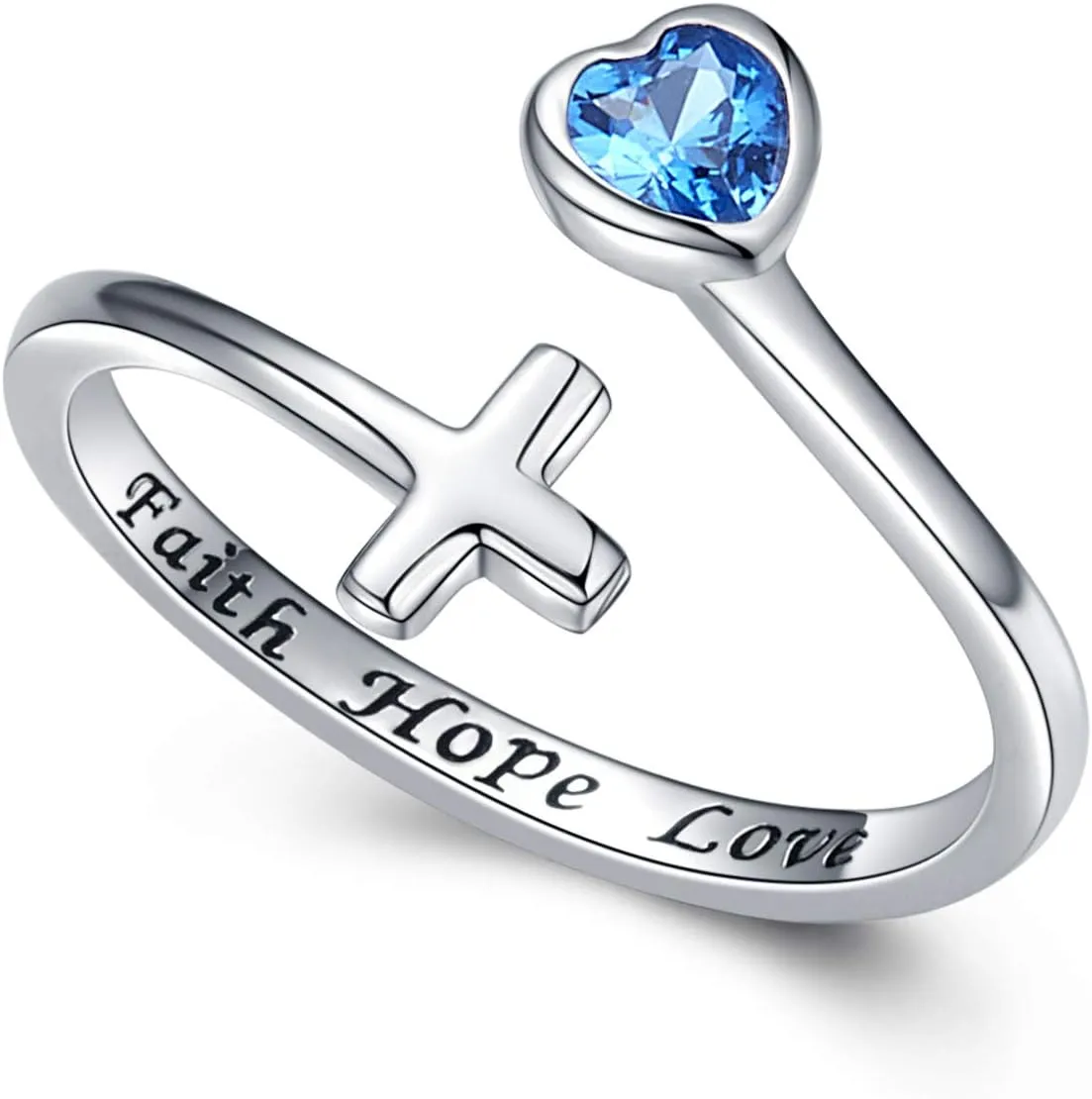 Faith Hope Love Jewelry for Women: 925 Sterling Silver Cross Ring Inspirational Jewelry Gift