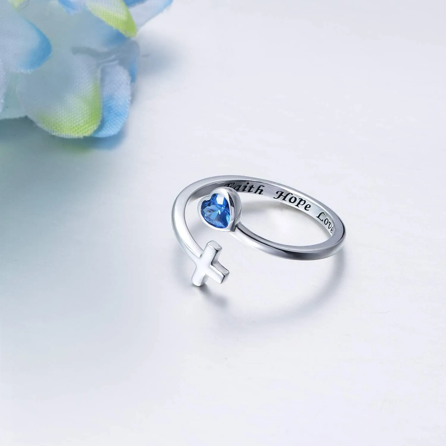 Faith Hope Love Jewelry for Women: 925 Sterling Silver Cross Ring Inspirational Jewelry Gift
