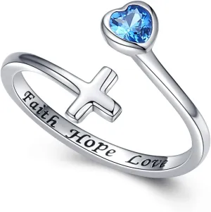 Faith Hope Love Jewelry for Women: 925 Sterling Silver Cross Ring Inspirational Jewelry Gift